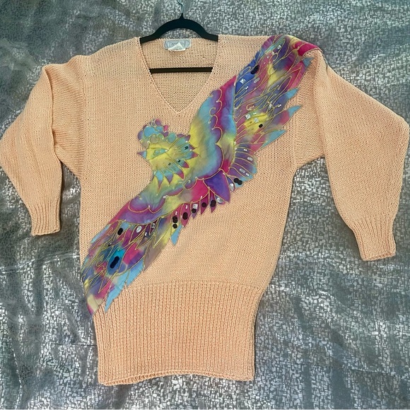 Vintage Sweater with Silk and Bejewelled Appliqué - Picture 3 of 9